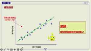 图中以线性回归能解决所有问题么?为引,展示异常值对拟合直线的拉动,说明线性模型有其适用范围。
