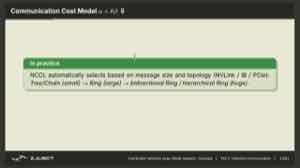 图中说明 NCCL 会根据 message size 自动选择通信算法。小消息优先减少启动开销,大消息优先利用带宽。用户一般不必手工指定。